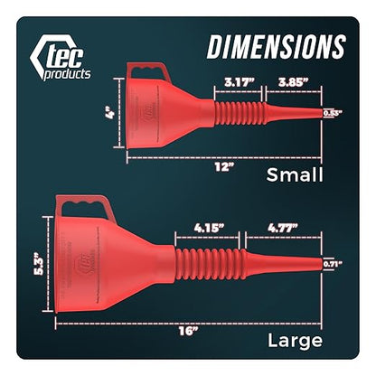 TEC Products FlexAll Long Flexible Funnels - Automotive Oil Funnel with Hose, Durable Nitrile Rubber for Oil Change, Transmission Funnel Fluid, Diesel, Fuel, Gas - Made in USA - Red (16 x 5 Inches) - Image 4