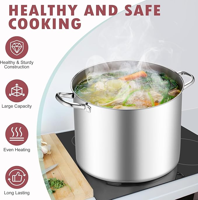 TeamFar 20QT Stock Pot, Stainless Steel Stockpot Large Induction Cooking Pot with Lid & Tri-ply Bottom, for Soup Seafood Cooking, Sauce Canning, Non Toxic & Heavy Duty, Various Stovetops Suitable - Image 6