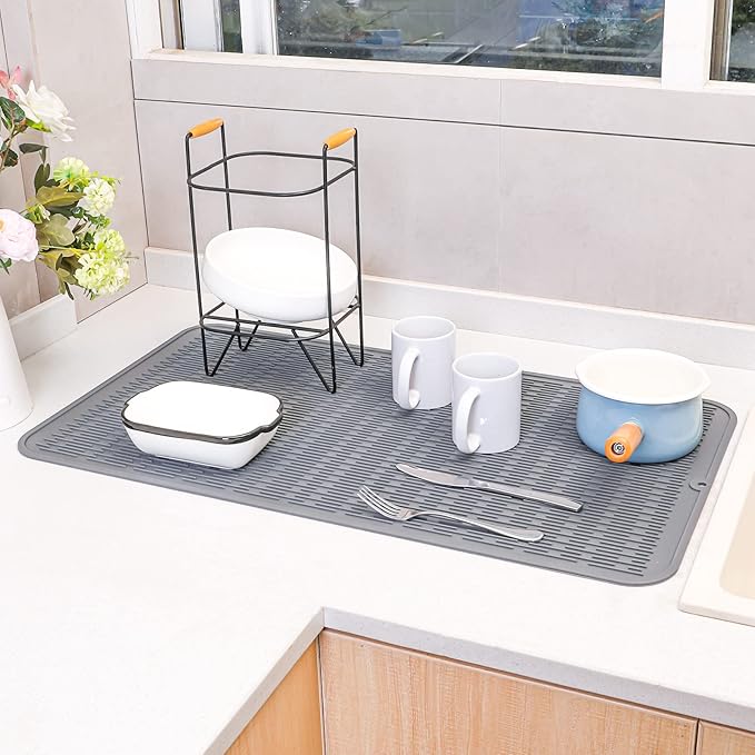 MicoYang Silicone Dish Drying Mat for Multiple Usage,Easy clean,Eco-friendly,Heat-resistant Silicone Mat for Kitchen Counter or Sink,Refrigerator or Drawer Liner Grey 4XL 32 inches x 18 inches - Image 7