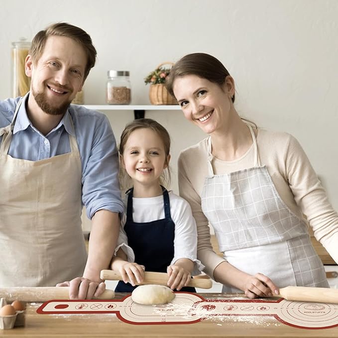 Silicone Bread Sling and Pastry Mat, 3 PCS Non-Stick & Easy Clean Reusable Silicone Bread Baking Mat with Long Handles, Easy to Transfer Sourdough Bread (Pastry Mat＆Oval and Round Bread Sling, Red) - Image 7