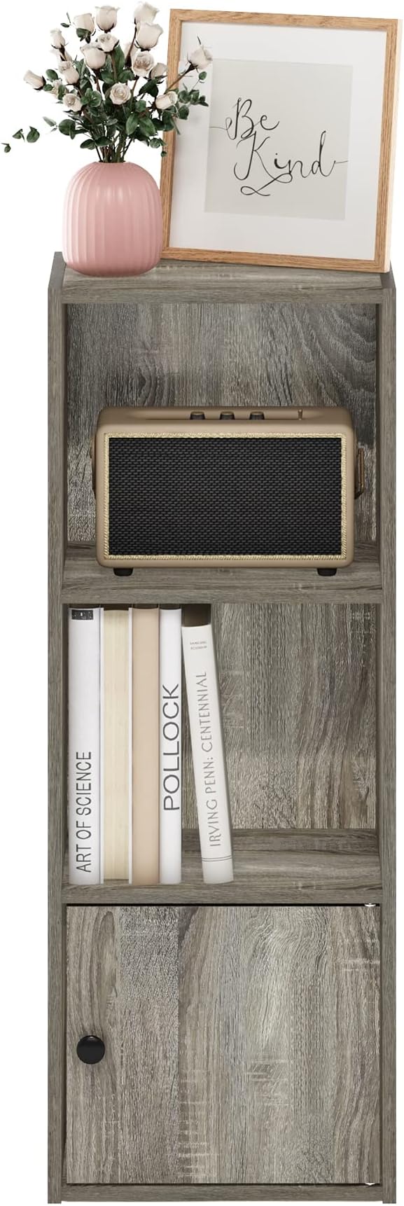 Furinno LUDER Book Shelf, 3-Tier Modern Bookshelf, Bookcase with 1 Door Storage Cabinet, 9.3 x 12 x 31.5, for Organization and Storage, for Living Room, Bedroom, Home Office, French Oak - Image 6