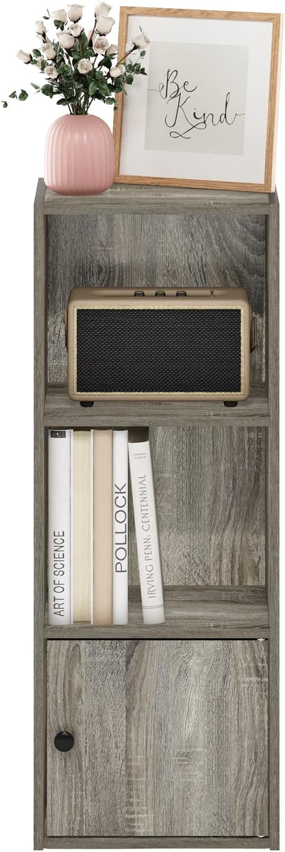Furinno LUDER Book Shelf, 3-Tier Modern Bookshelf, Bookcase with 1 Door Storage Cabinet, 9.3 x 12 x 31.5, for Organization and Storage, for Living Room, Bedroom, Home Office, French Oak - Image 6