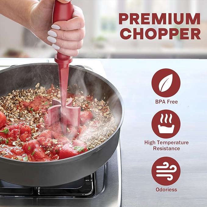 2 Pcs Meat Chopper, Upgrade Hamburger Grinder, Premium Heat Resistant Meat Masher for Ground Beef, Ground Turkey and More, Non Stick Mix Chopper, Hamburger Smasher Safe-Red - Image 5