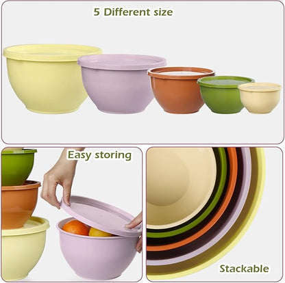 Greentainer Plastic Mixing Bowls with Lids Set for Kitchen, 5 Set Nesting Bowls for Mixing, Baking, Prepping, Cooking and Serving Food, Mixing Bowls Dishwasher, Microwave Safe - Image 6