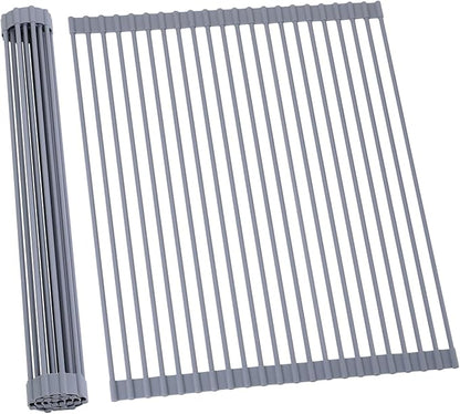 Ohuhu Sink Drying Rack, 20.5" W x 16.1" L Over The Sink Roll-Up Dish Drainer - Rolling Foldable Accessories Heat-Resistant Mat Anti-Slip Silicone Coated Multipurpose for Kitchen Counter by Ohuhu