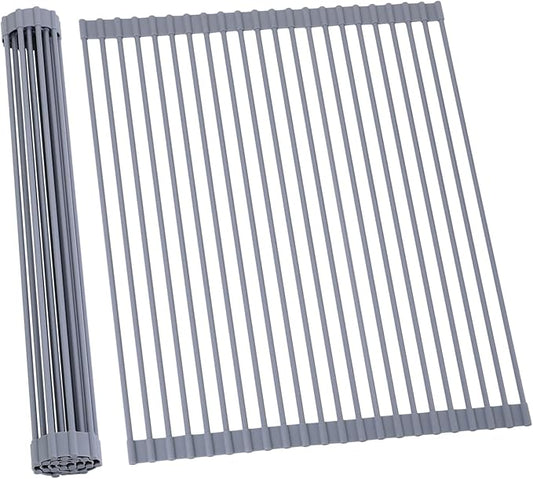 Ohuhu Sink Drying Rack, 20.5" W x 16.1" L Over The Sink Roll-Up Dish Drainer - Rolling Foldable Accessories Heat-Resistant Mat Anti-Slip Silicone Coated Multipurpose for Kitchen Counter by Ohuhu