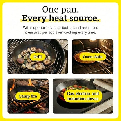Lodge 8 Inch Carbon Steel Skillet - PFAS-Free Pre-Seasoned Carbon Steel Frying Pan for High-Heat Searing - Long Handle Design for Omelets, Grilling, and Campfire Cooking - Made in the USA