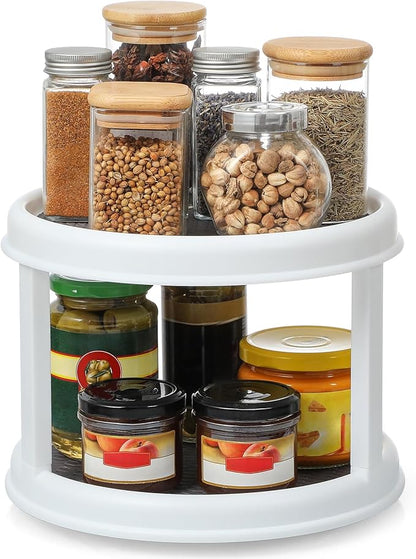 2 Tier 10" Turntable Lazy Susan Spice Organizer - Rotating Seasoning Rack for Pantry Cabinet Kitchen Countertop, Table Top Organizing - Multiuse Two Tier Rotating Organization Rack Spinner - Image 9