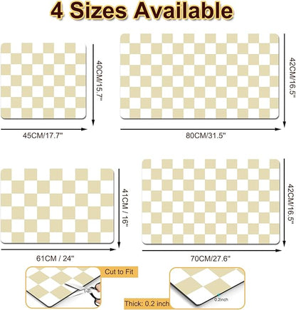 Checkered Dish Drying Mat for Kitchen, 16'' x 24'' Coffee Bar Mat for Countertops, Coffee Station Mats with Non-slip Rubber Backed, Absorbent Dish Dying Mat for Kitchen Counter, Beige & White