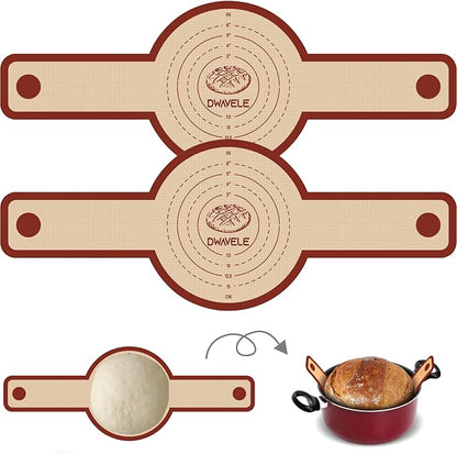 Silicone Bread Sling for Dutch Oven, Non-Stick & Easy to Clean Bread Baking Mat Set, 2 Pcs Reusable Bread Sling with Long Handle to Transfer Sourdough (Red, 2PCS Round) by Dwavele