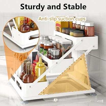Ceetug 3 Tier Foldable Spice Rack for Countertop Iron Kitchen Seasoning Organizer for Cabinet, White - Image 3
