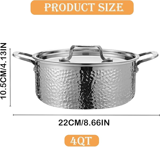Vivicreate Tri-Ply Stainless Steel Stockpot Deep Cooking Pot with Hammered Exterior Compatible with All Stovetops Even Heat Distribution Durable Cookware for Soups Stews and More 4 QT - Image 8