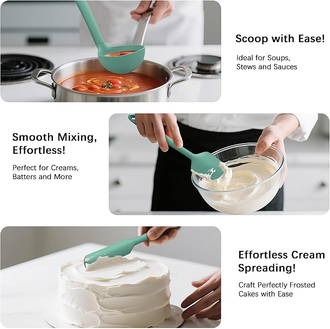 Coukre Silicone Kitchen Cooking Utensils Set with Holder – Heat-Resistant, Food-Grade Kitchen Tools, Spatula, Spoon & Gadgets for Non-Stick Pans, Dishwasher Safe (14, PureAquaGreen) - Image 4