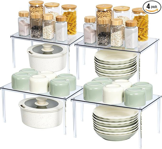 Bobomoment Acrylic Cabinet Organizer, Set of 4 Spice Rack Organizer for Cabinet, Desk Countertop Shelf Organizer, Pantry Kitchen Storage and Organization, Stackable Shelves House Essentials for Gift by BobomomentHome