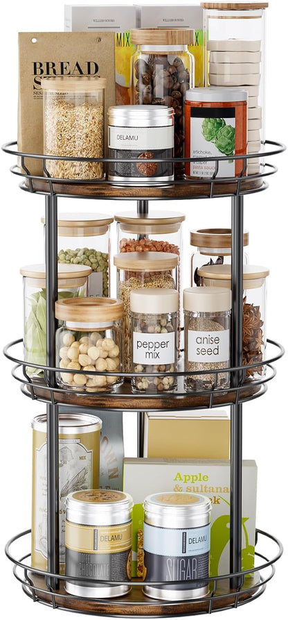 LAMU 12'' Lazy Susan Turntable Organizer, 3 Tier Round Rotating Spice Rack Organization for Kitchen Cabinet and Countertop, Wooden Lazy Susan for Table Top, Pantry, Bathroom, Vanity, Home Decor - Image 7