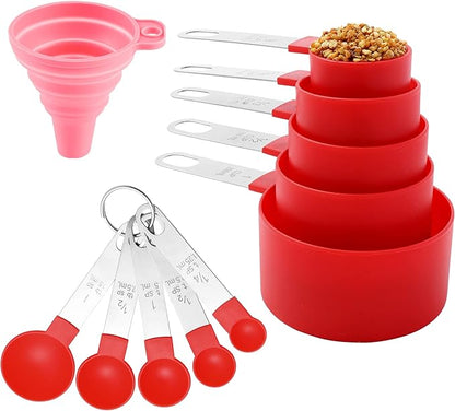Measuring Cups and Spoons Set of Huygens Kitchen Gadgets 10 Pieces, Stackable Stainless Steel Handle Measuring Cups for Measuring Dry and Liquid Ingredient (Red) by Unknown