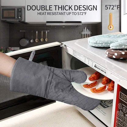 4Pcs Oven Mitts and Pot Holders Set, 572F Heat Resistant Oven Glove, Soft Cotton Lining with Non-Slip Surface for Kitchen Baking BBQ (Grey) - Image 3