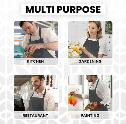 Adjustable Bib Apron 100% Polyester Kitchen Aprons Waterdrop Resistant Aprons with Adjustable Strap, Pockets & Long Ties