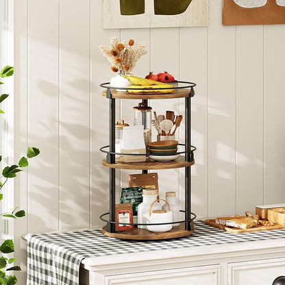 YATINEY 3-Tier Lazy Susan Organizer, Rotating Spice Rack, Spinning Organizer, Industrial Turntable Spice Rack Organizer for Cabinet, Kitchen Countertop, Pantry, Rustic Brown and Black SR23BR - Image 8