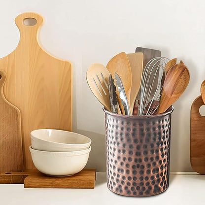 Monarch Abode Kitchen Utensil Holder – Hand Hammered Metal Antique Copper Utensil Holder, Decorative Utensil Crock for Kitchen Counter, Cooking Tool and Spatula Holder for Countertop, Caddy Organizer - Image 2