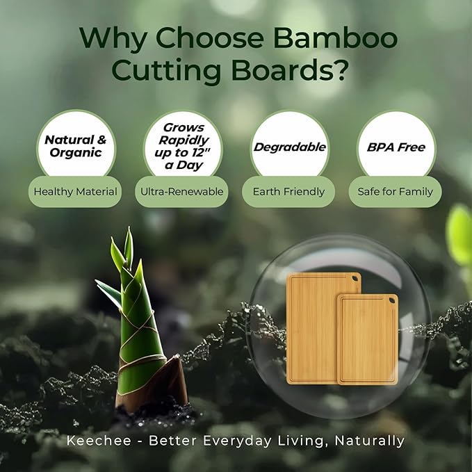 Keechee Chopping Board 2-Pcs Natural Bamboo Cutting Board With Juice Channels & Knife-Friendly Finish For Versatile Kitchen Use, Ideal Charcuterie & Chopping Multi-Use - Image 6
