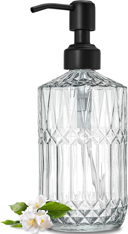 JASAI 18Oz Glass Soap Dispenser with Black Rust Proof Pump, Refillable Kitchen soap Dispenser Thick Glass, Soap Dispenser Bathroom for Hand soap, Dish Soap, Lotion, Body Wash.（Black） by JASAIHOME