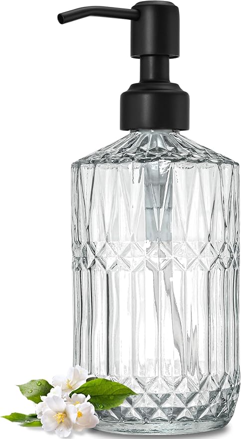 JASAI 18Oz Glass Soap Dispenser with Black Rust Proof Pump, Refillable Kitchen soap Dispenser Thick Glass, Soap Dispenser Bathroom for Hand soap, Dish Soap, Lotion, Body Wash.（Black） by JASAIHOME