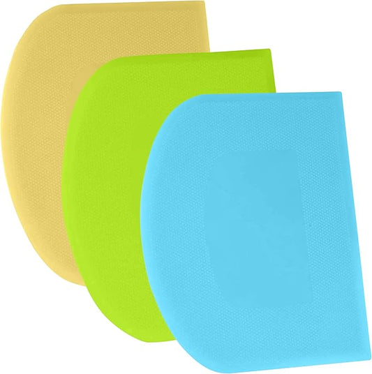 SURDOCA Dough Scraper Bench Scraper - 3P 8.3x5.5" Plastic Flexible Bowl Scraper, Sharp Edge & Angles Cake Scraper. Non-Slip Bakeware Decorating Tools Sculpting & Modeling Tools - Blue+Yellow+Green by SURDOCA