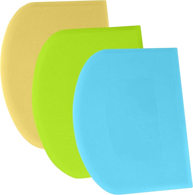 SURDOCA Dough Scraper Bench Scraper - 3P 9.5x6.1" Plastic Flexible Bowl Scraper, Sharp Edge & Angles Cake Scraper. Non-Slip Bakeware Decorating Tools Sculpting & Modeling Tools - Blue+Yellow+Green by SURDOCA