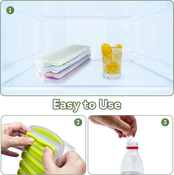 Lily's Home Silicone Ice Cube Tray with Lid Set of 4, BPA-Free, Ideal for Water Bottles & Sports Bottles, Flexible & Stackable Design for Quick Release, Ice Cube Trays for Freezer(11.81"*4.72"*0.95") - Image 6
