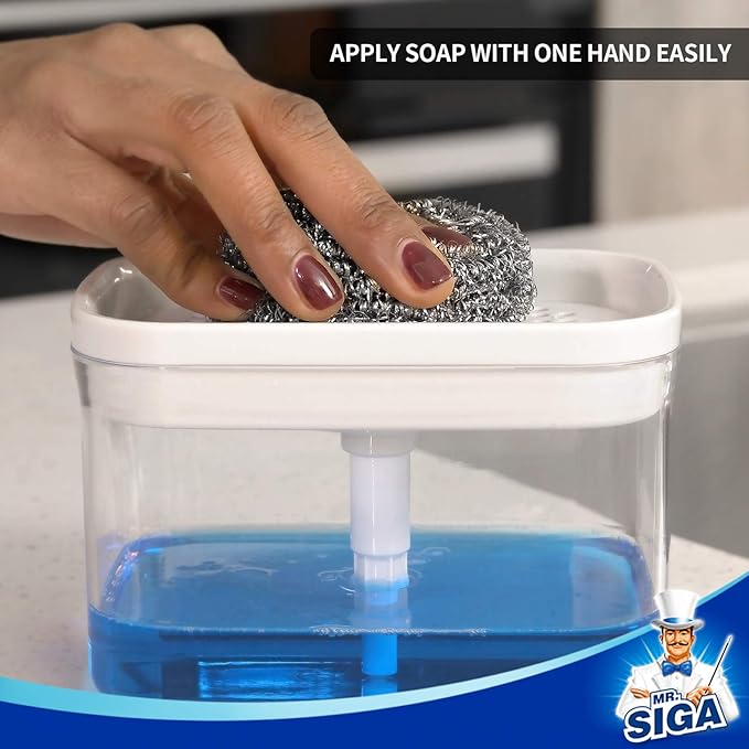 MR.SIGA 2 in 1 Premium Soap Dispenser and Sponge Holder, Dishwashing Soap Pump Dispenser for Kitchen Countertop, White - Image 5