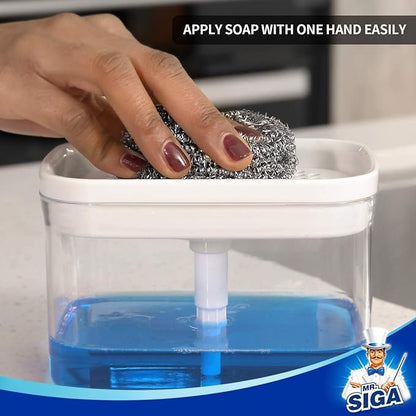 MR.SIGA 2 in 1 Premium Soap Dispenser and Sponge Holder, Dishwashing Soap Pump Dispenser for Kitchen Countertop, White - Image 5