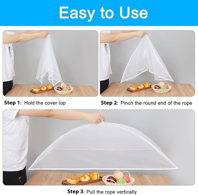 Anpro Food Covers for Outdoors (2 Extra Large with Polyester), Pop-Up Mesh Food Tents, Collapsible Reusable Bug-Proof Nets for Picnics, BBQs & Camping, Stainless Steel Frame - Image 7