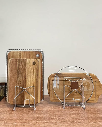 Pot Lid Organizer Cutting Board Holder Inside Cabinet 304 Stainless Steel Pots and Pan Organizer Under Cabinet Pot Cover Cookie Sheet Bakeware Serving Tray Cooling Rack Stand Kitchen Countertop - Image 5
