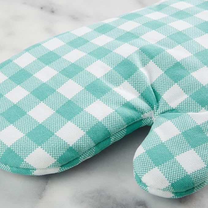KitchenAid Gingham Oven Mitt 2-Pack Set, Aqua Sky, 7"x13" - Image 4