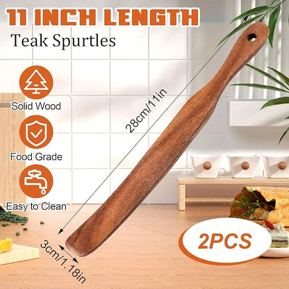 2 Pack Spurtle for Sourdough Starter, Sourdough Spatula Dough Whisk Mixing Reaching Bottom of Jar Long Handle Skinny Wooden Spurtle Spatula Tools for Non-Stick Cookware