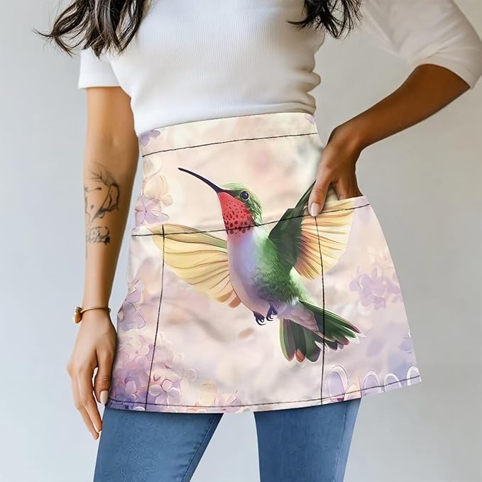 Server Apron with 3 Pockets, Waterproof Oil Waitress Waiter Half Apron for Restaurant Hotel Kitchen Cafe