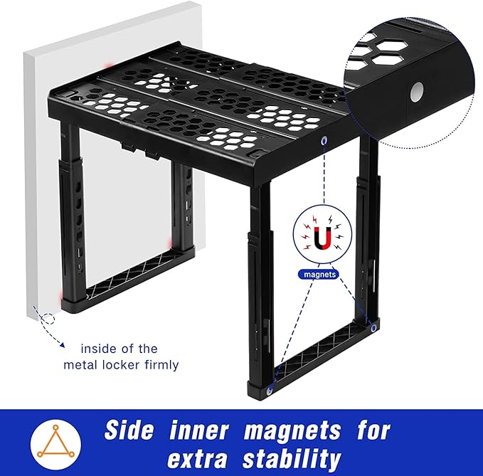Piffny Locker Organizer Shelf， Adjustable Width and Height, Ideal Locker for School, Office, and Gym Lockers (Black 2 Pack), PLKSLF01
