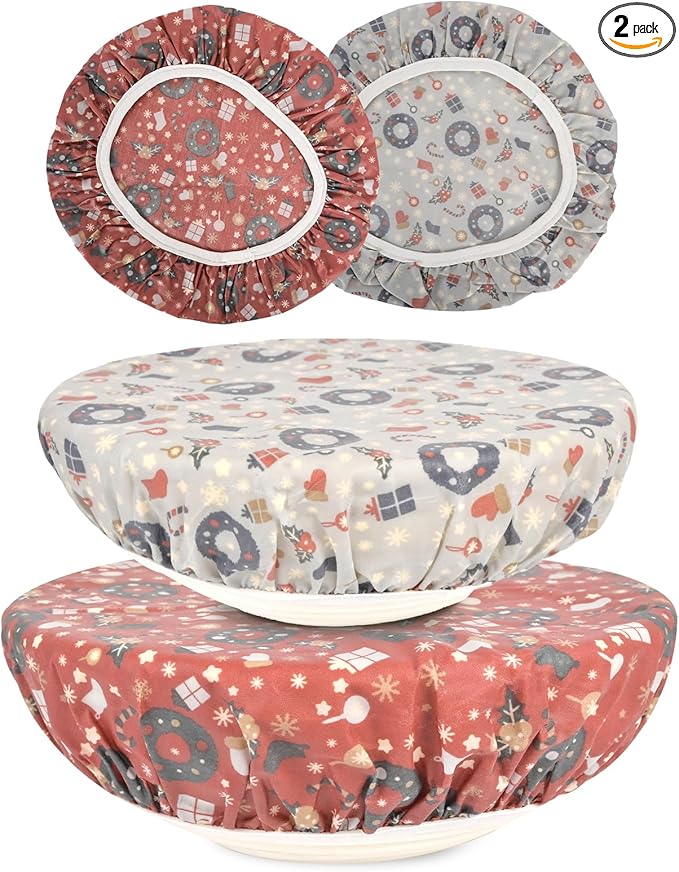 Reusable Bowl Covers for Bread Proofing（2 Large）- Cotton Beeswax Bowl Covers Reusable with Elastic Rim, Sourdough Bowl Cover for Food Storage and Food Preservation (10INCH)(Christmas style)
