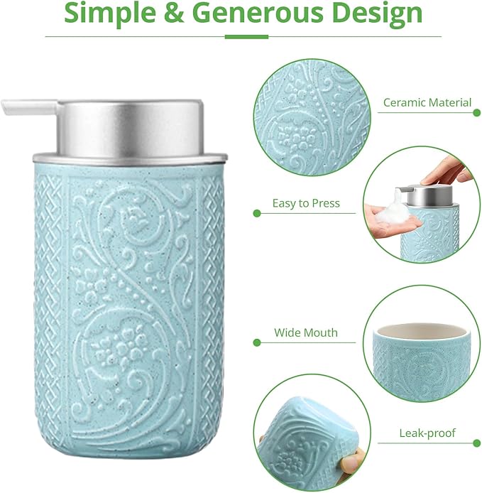 12OZ/350ML Ceramic Foaming Soap Dispenser Empty Hand Soap Dispenser Refillable Lotion Containers with Pump - Image 5