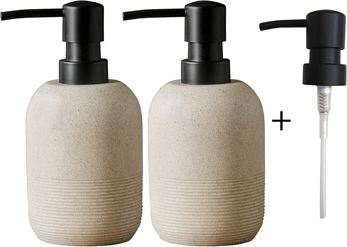 GalDal 2pcs/Set Beige Hand Soap Dispenser Sets,Resin Liquid Soap Dispenser for Bathroom Countertop,Bathroom Lotion Dispensers-10.6oz. - Image 6