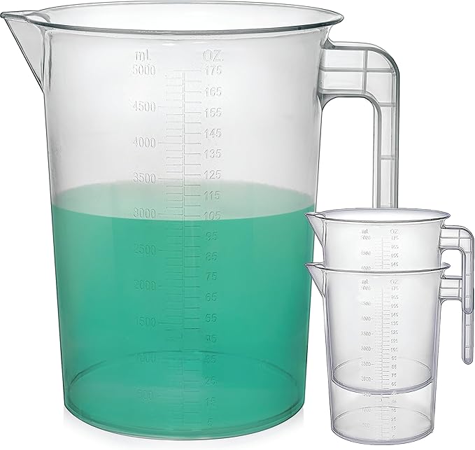 5 Liter Measuring Pitcher 3-Pack | 1.3 Gallon Shatterproof Plastic Large Graduated Mixing Pitchers, 1 to 2 Gallons (5L, 5000ml) by Terbold