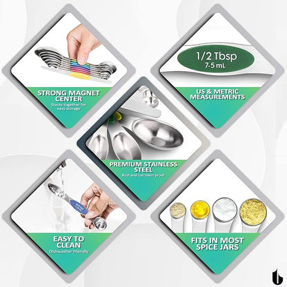 Urbanstrive Magnetic Measuring Spoons Set Stainless Steel, Dual Sided for Liquid Dry Food, Measuring Cups Spoons Set Fits in Spice Jar, Kitchen Gadgets, Cooking Utensils Set, Including Leveler, 8Color - Image 7