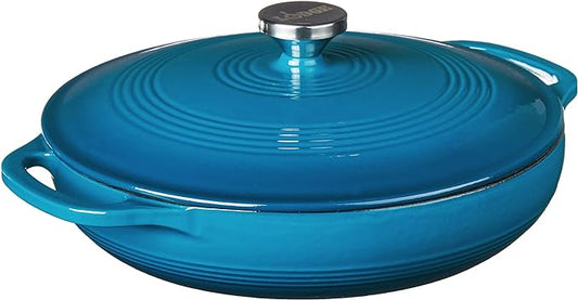 Lodge Essential Enamel Braiser - Refrigerator- & Oven-Safe up to 500° F - Heat-Retaining, Induction-Safe & PFAS-Free Enamel Cookware - 3.5 Quart, Cornflower Blue by Lodge