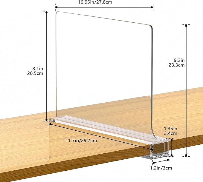 10 PCS Shelf Dividers for Closet Organization Acrylic Clear Closet Shelf Divider for Wooden Shelving Suitable for Wooden or Vertical Shelves Or Bedroom, Kitchen and Office