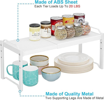 X-cosrack 2 Pack Expandable Kitchen Cabinet Shelf Organizer, Stackable Adjustable Storage Shelves for Pantry Cupboard Kitchen Counter, 20LBS Loading Capacity, Size: W*D*H=20.5 * 8.26" * 8.72" - Image 3
