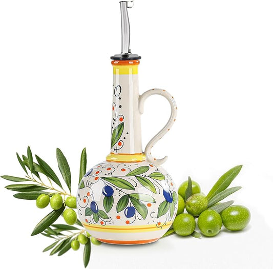 18 oz Ceramic Olive Oil Dispenser Bottle for Kitchen, Large Capacity Oli and Vinegar Cruet with Stainless Steel Spout, 540 ml Oil Container with Handle for Cooking Preventing, Vinegar Cruet by Gnlnkn