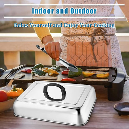 HaSteeL Rectangular Basting Cover, Stainless Steel Cheese Melting Dome Steaming Cover Lid, Heavy Duty Griddle Grill Accessories for Flat Top Teppanyaki BBQ Kitchen Indoor & Outdoor, Dishwasher Safe