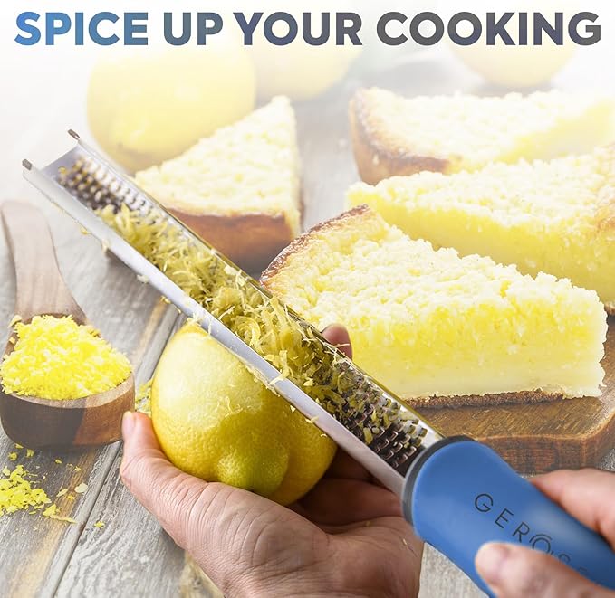 Stainless Steel Cheese Grater & Lemon Zester w/Extra Sharp Blade - Perfect for Lemon, Parmesan, Garlic, Chocolate - Spice Up any Dish in Seconds w/Your Premium Citrus Hand Grater with Handle - Blue - Image 3