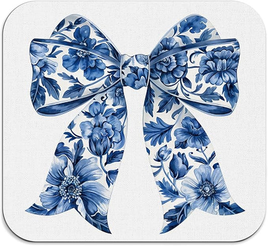 Chinoiserie Bow Dish Drying Mat - Blue And White Porcelain Dish Drying Mat,Chinoiserie Floral Drying Mat For Kitchen Counter,Coffee Bar Mat,Vintage Chinoiserie Drying Mat,16x17.5 Inch